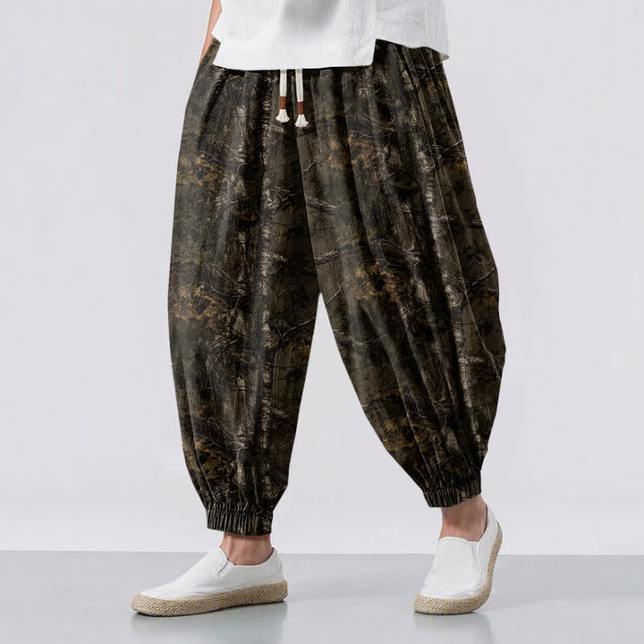 Buddha Stones Pure Cotton Marble Camo Pattern Drawstring Men's Harem Pants With Pockets - SaddleBrown - US/UK/AU50，EU60 (5XL) - image 0