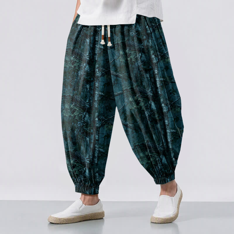 Buddha Stones Pure Cotton Marble Camo Pattern Drawstring Men's Harem Pants With Pockets - Teal - US/UK/AU50，EU60 (5XL) - image 6