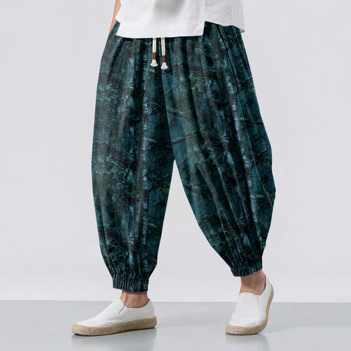 Buddha Stones Pure Cotton Marble Camo Pattern Drawstring Men's Harem Pants With Pockets - Teal - US/UK/AU50，EU60 (5XL) - image 6
