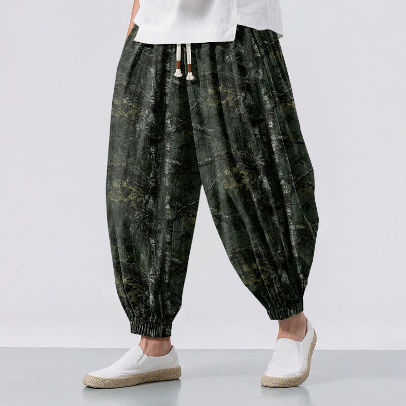 Buddha Stones Pure Cotton Marble Camo Pattern Drawstring Men's Harem Pants With Pockets - DarkGreen - US/UK/AU50，EU60 (5XL) - image 12