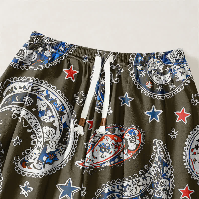 Buddha Stones Pure Cotton Paisley Star Pattern Drawstring Men's Harem Pants With Pockets - image 9