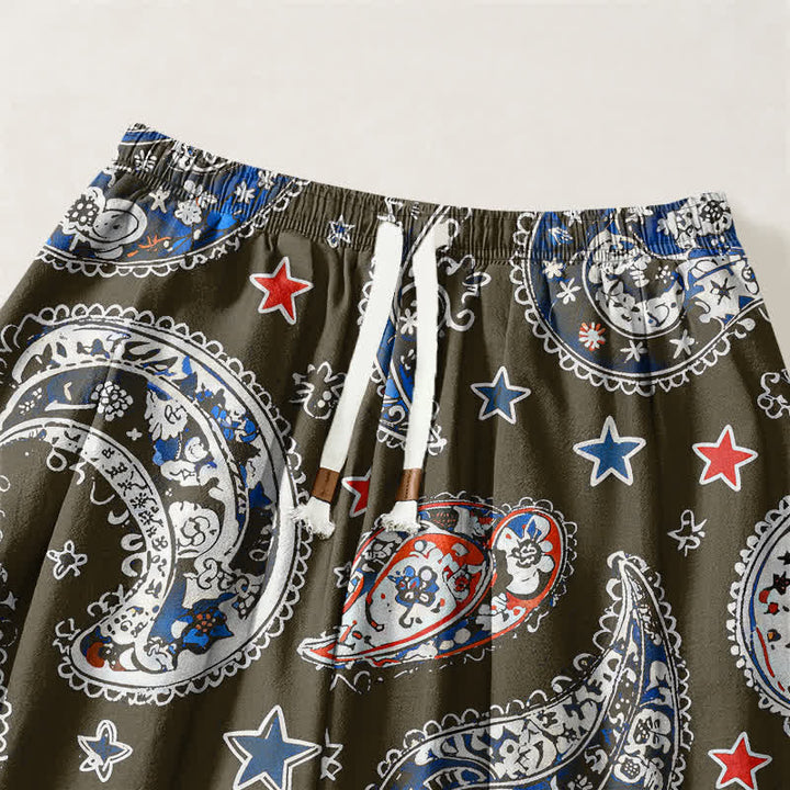 Buddha Stones Pure Cotton Paisley Star Pattern Drawstring Men's Harem Pants With Pockets - image 9