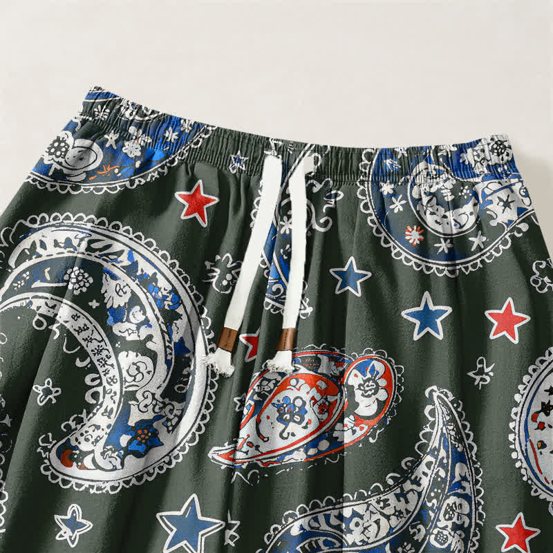 Buddha Stones Pure Cotton Paisley Star Pattern Drawstring Men's Harem Pants With Pockets - image 15