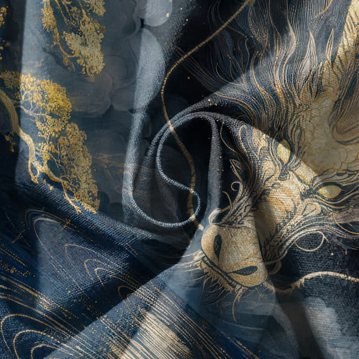 Buddha Stones Pure Cotton Golden Dragon Landscape Pattern Drawstring Men's Harem Pants With Pockets - image 5