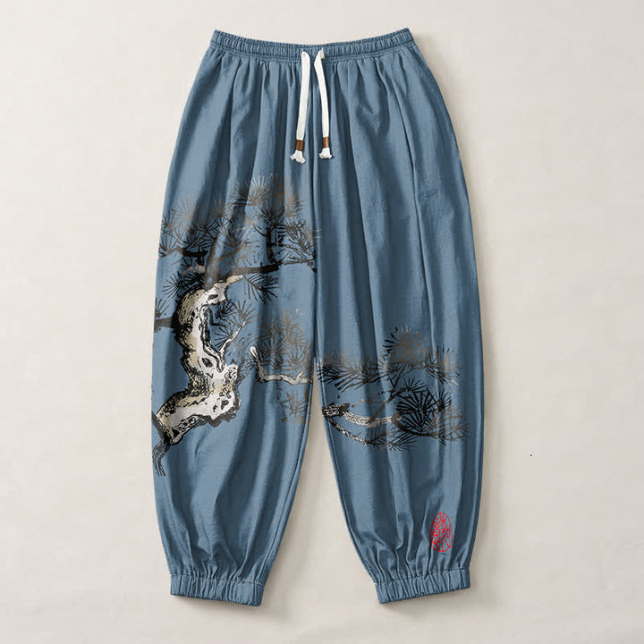 Buddha Stones Pure Cotton Ink Pine Tree Pattern Drawstring Men's Harem Pants With Pockets - image 7