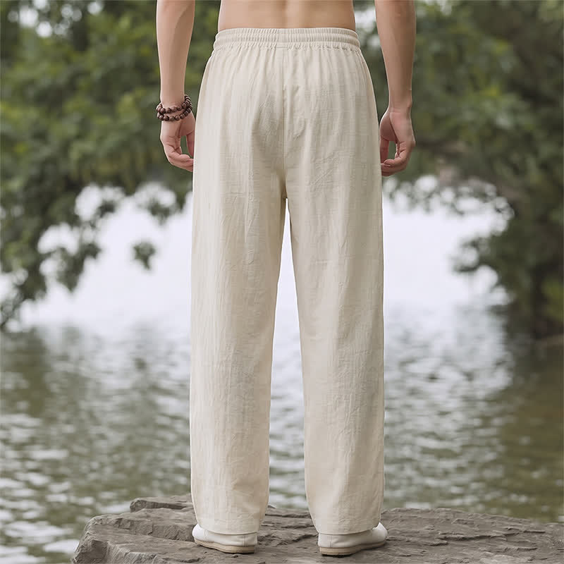 Buddha Stones Spring Summer Classic Minimalist Drawstring Solid Long Pants Men's Straight Leg Pants With Pockets - image 1