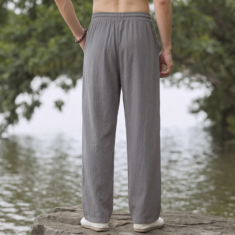 Buddha Stones Spring Summer Classic Minimalist Drawstring Solid Long Pants Men's Straight Leg Pants With Pockets - image 17