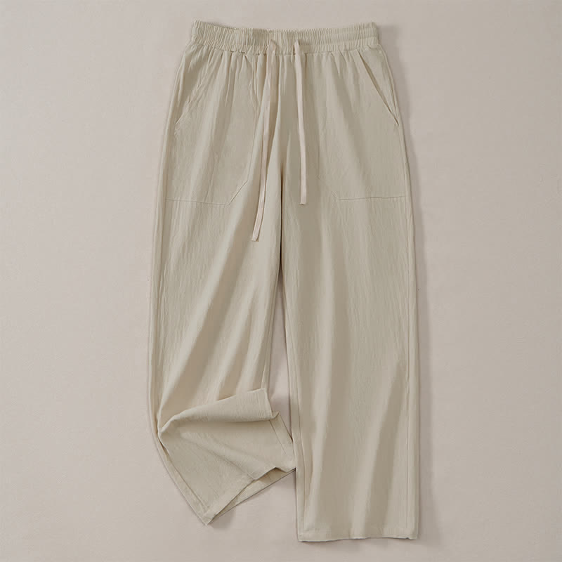 Buddha Stones Spring Summer Classic Minimalist Drawstring Solid Long Pants Men's Straight Leg Pants With Pockets - image 2