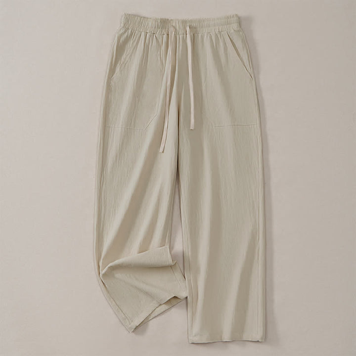 Buddha Stones Spring Summer Classic Minimalist Drawstring Solid Long Pants Men's Straight Leg Pants With Pockets - image 2