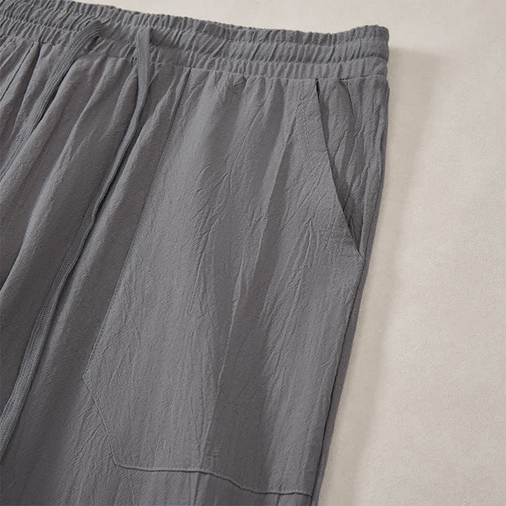 Buddha Stones Spring Summer Classic Minimalist Drawstring Solid Long Pants Men's Straight Leg Pants With Pockets - image 21