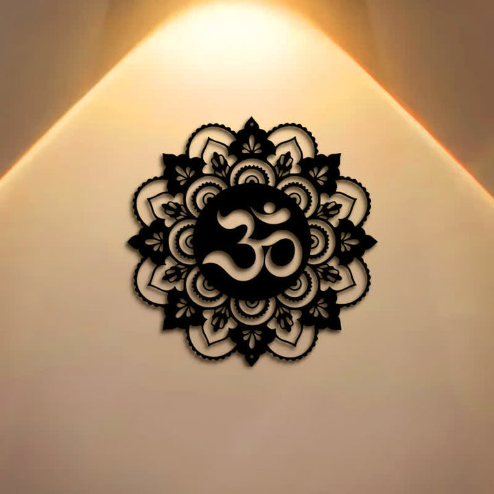 Buddha Stones Sacred OM Mandala Mindfulness Round Iron Metal Wall Decor - image 0