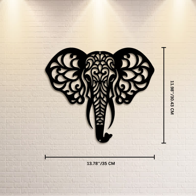 Buddha Stones Sacred Elephant Iron Metal Wall Decor Of Wisdom - Approx. 35cm x 30.43cm x 0.1cm / 13.78in x 11.98in x 0.04in - image 6