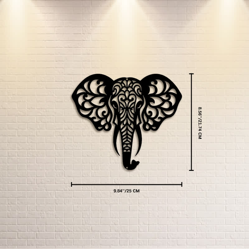 Buddha Stones Sacred Elephant Iron Metal Wall Decor Of Wisdom - Approx. 25cm x 21.74cm x 0.1cm / 9.84in x 8.56in x 0.04in - image 2