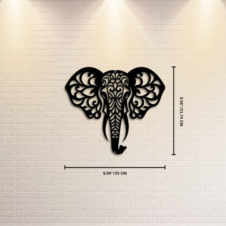 Buddha Stones Sacred Elephant Iron Metal Wall Decor Of Wisdom - Approx. 25cm x 21.74cm x 0.1cm / 9.84in x 8.56in x 0.04in - image 2