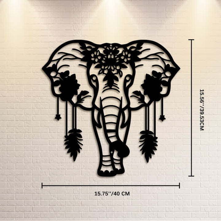 Buddha Stones Lucky Elephant Feather Flower Pattern Iron Metal Wall Decor - Approx. 40cm x 39.53cm x 0.1cm / 15.75in x 15.56in x 0.04in - image 8