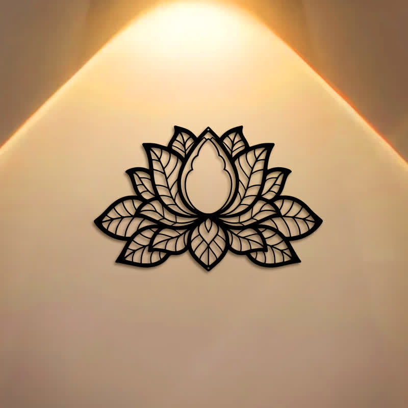 Buddha Stones Metal Lotus Enlightenment Silhouette Iron Meaningful Symbols Wall Art - image 0