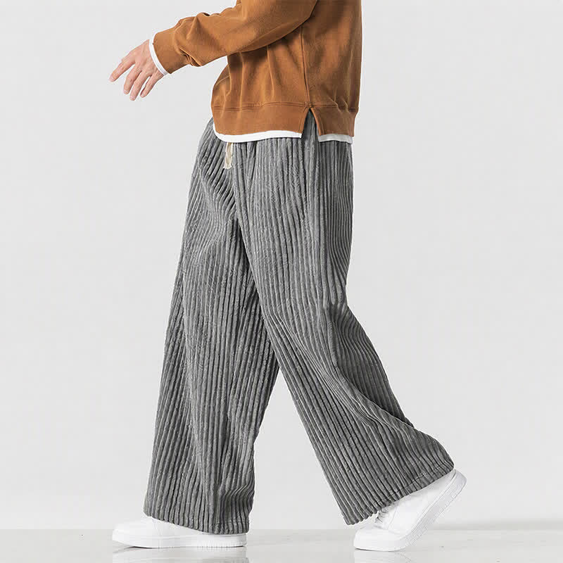 Buddha Stones Fall Winter Casual Vintage Drawstring Solid Long Pants Corduroy Men's Wide Leg Pants With Pocket - image 1
