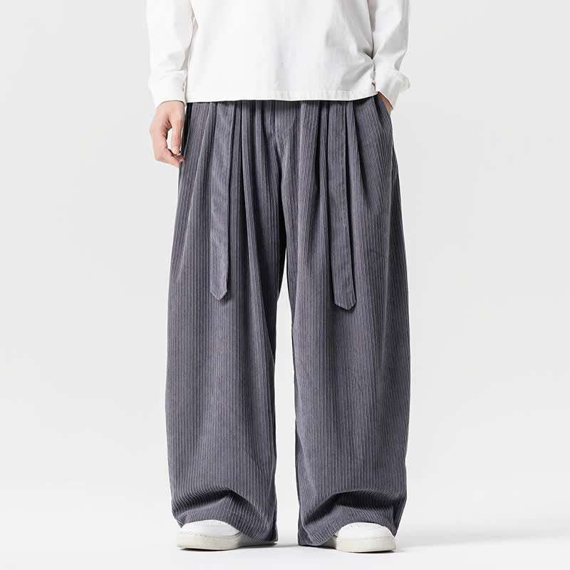 Buddha Stones Fall Winter Casual Vintage Drawstring Solid Long Pants Corduroy Men's Wide Leg Pants With Pockets - SlateGray - US/UK/AU46，EU56 (5XL) - image 0