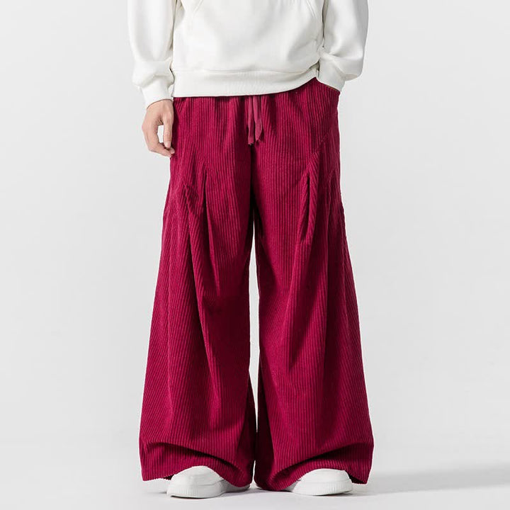 Buddha Stones Fall Winter Casual Drawstring Solid Long Pants Corduroy Men's Wide Leg Pants With Pockets - Crimson - US/UK/AU46，EU56 (5XL) - image 16