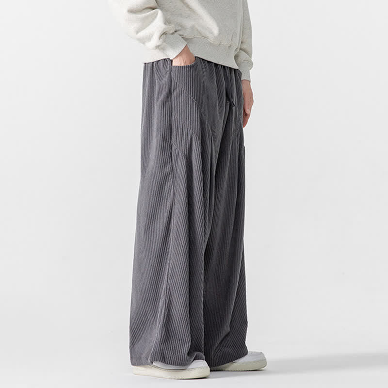 Buddha Stones Fall Winter Casual Drawstring Solid Long Pants Corduroy Men's Wide Leg Pants With Pockets - image 2
