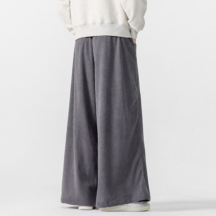 Buddha Stones Fall Winter Casual Drawstring Solid Long Pants Corduroy Men's Wide Leg Pants With Pockets - image 3