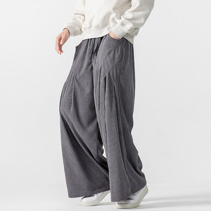 Buddha Stones Fall Winter Casual Drawstring Solid Long Pants Corduroy Men's Wide Leg Pants With Pockets - image 4