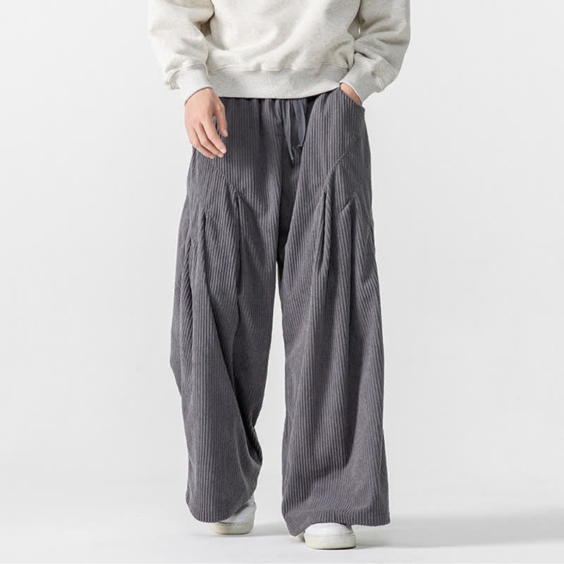 Buddha Stones Fall Winter Casual Drawstring Solid Long Pants Corduroy Men's Wide Leg Pants With Pockets - image 7