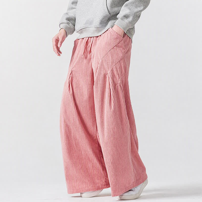 Buddha Stones Fall Winter Casual Drawstring Solid Long Pants Corduroy Men's Wide Leg Pants With Pockets - image 12