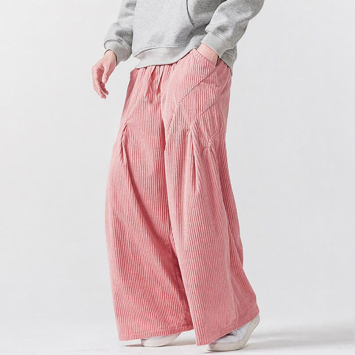 Buddha Stones Fall Winter Casual Drawstring Solid Long Pants Corduroy Men's Wide Leg Pants With Pockets - image 12