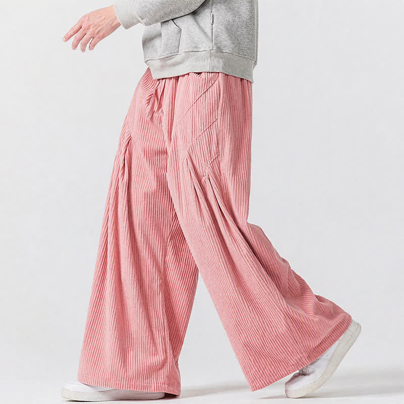 Buddha Stones Fall Winter Casual Drawstring Solid Long Pants Corduroy Men's Wide Leg Pants With Pockets - image 11