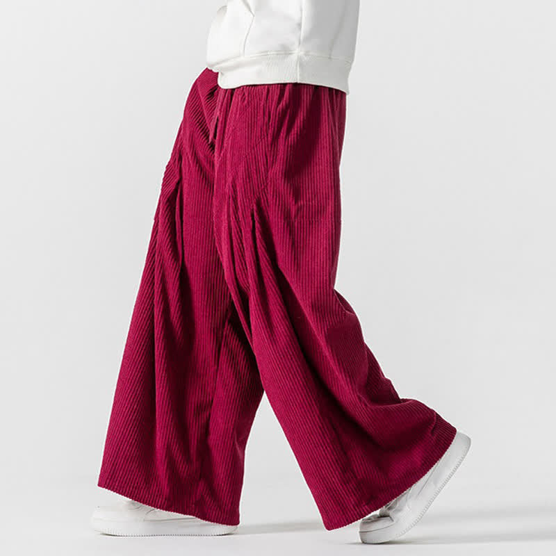 Buddha Stones Fall Winter Casual Drawstring Solid Long Pants Corduroy Men's Wide Leg Pants With Pockets - image 21
