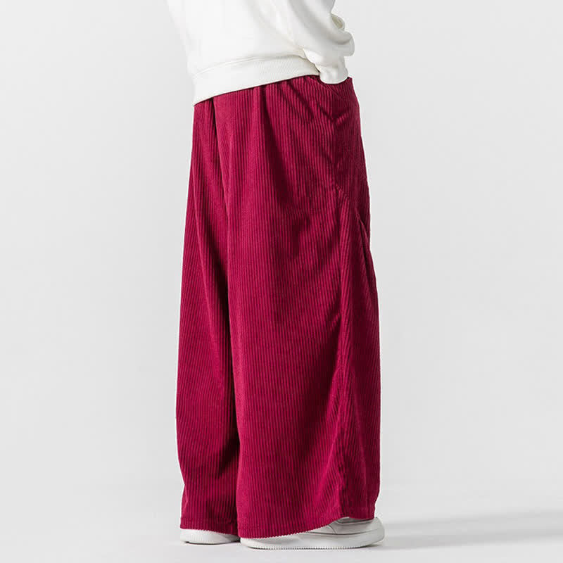 Buddha Stones Fall Winter Casual Drawstring Solid Long Pants Corduroy Men's Wide Leg Pants With Pockets - image 20