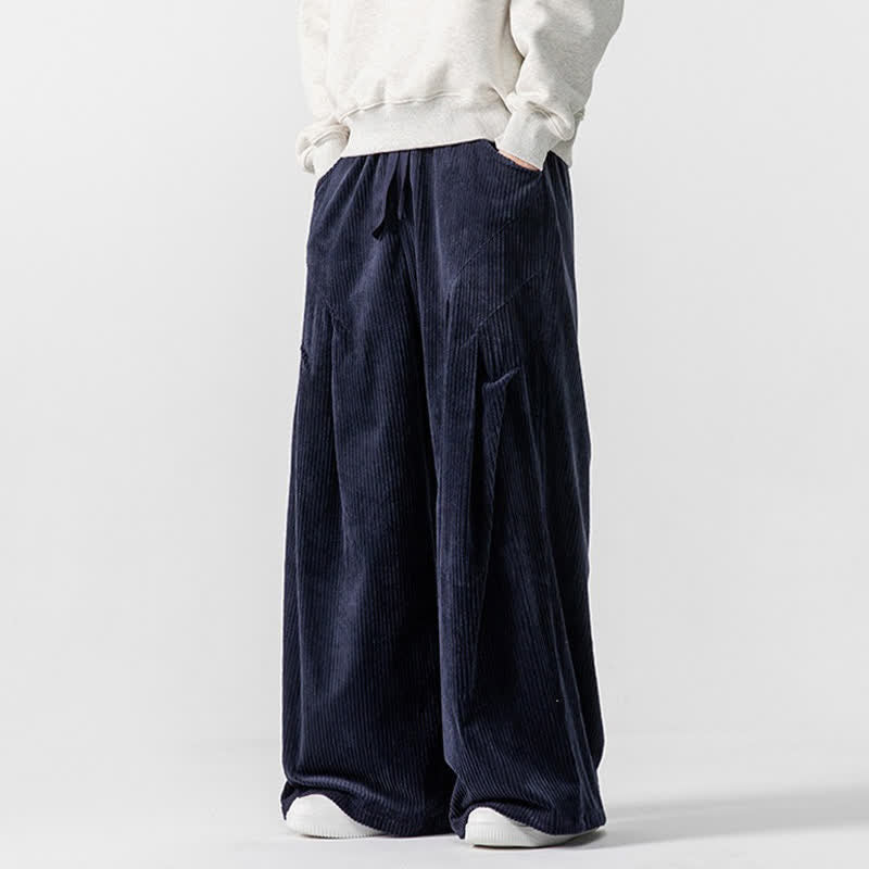 Buddha Stones Fall Winter Casual Drawstring Solid Long Pants Corduroy Men's Wide Leg Pants With Pockets - image 28