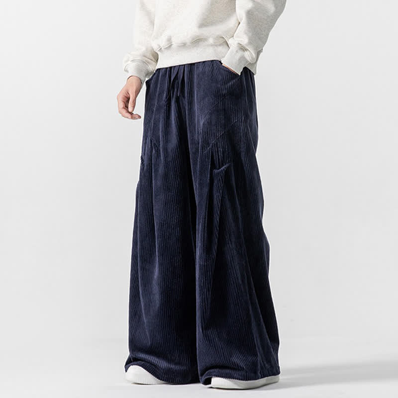 Buddha Stones Fall Winter Casual Drawstring Solid Long Pants Corduroy Men's Wide Leg Pants With Pockets - image 26