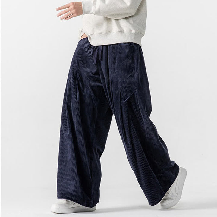 Buddha Stones Fall Winter Casual Drawstring Solid Long Pants Corduroy Men's Wide Leg Pants With Pockets - image 25