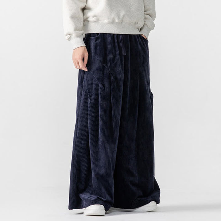Buddha Stones Fall Winter Casual Drawstring Solid Long Pants Corduroy Men's Wide Leg Pants With Pockets - image 27