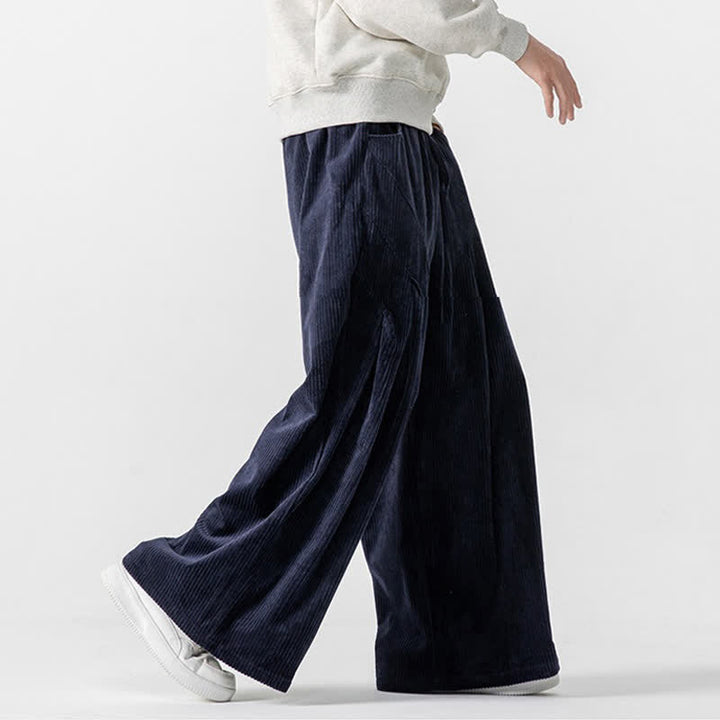Buddha Stones Fall Winter Casual Drawstring Solid Long Pants Corduroy Men's Wide Leg Pants With Pockets - image 30