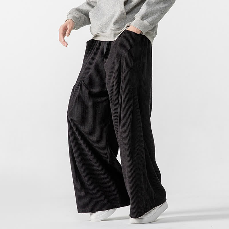 Buddha Stones Fall Winter Casual Drawstring Solid Long Pants Corduroy Men's Wide Leg Pants With Pockets - image 37