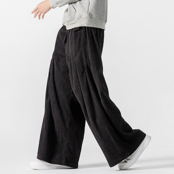 Buddha Stones Fall Winter Casual Drawstring Solid Long Pants Corduroy Men's Wide Leg Pants With Pockets - image 33