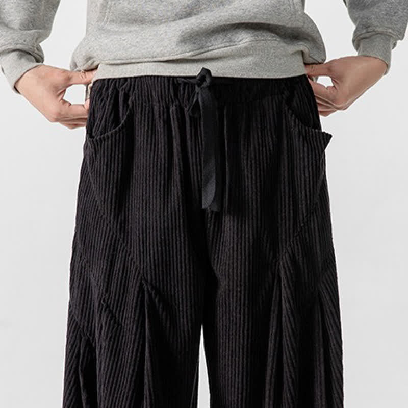 Buddha Stones Fall Winter Casual Drawstring Solid Long Pants Corduroy Men's Wide Leg Pants With Pockets - image 38