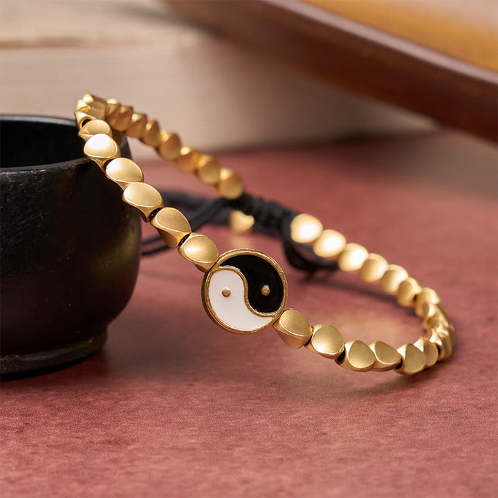 Buddha Stones Tibetan Yin Yang Copper Beads Black String Balance Bracelet - image 8