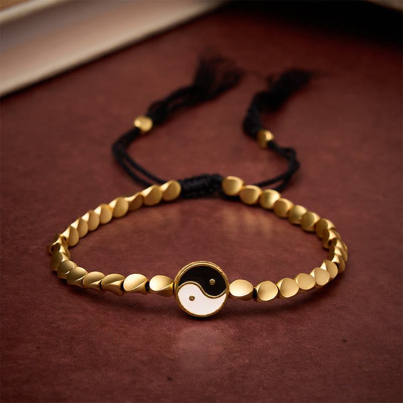 Buddha Stones Tibetan Yin Yang Copper Beads Black String Balance Bracelet - image 1