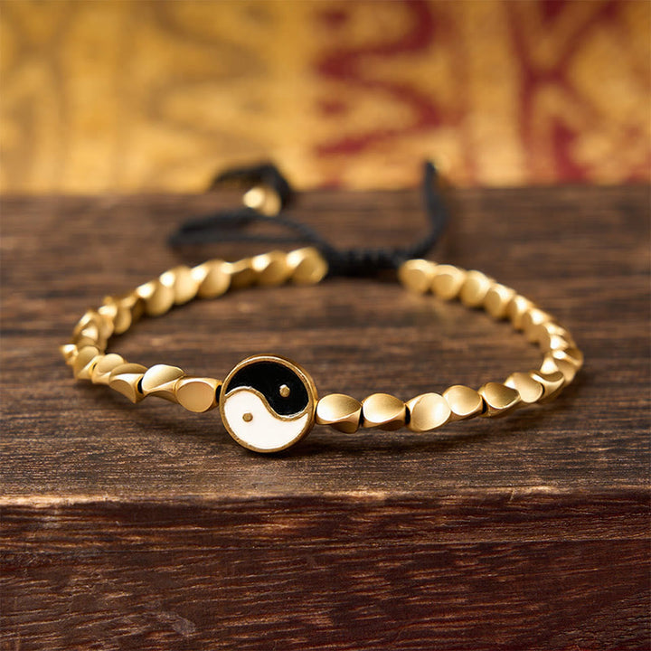 Buddha Stones Tibetan Yin Yang Copper Beads Black String Balance Bracelet - image 4