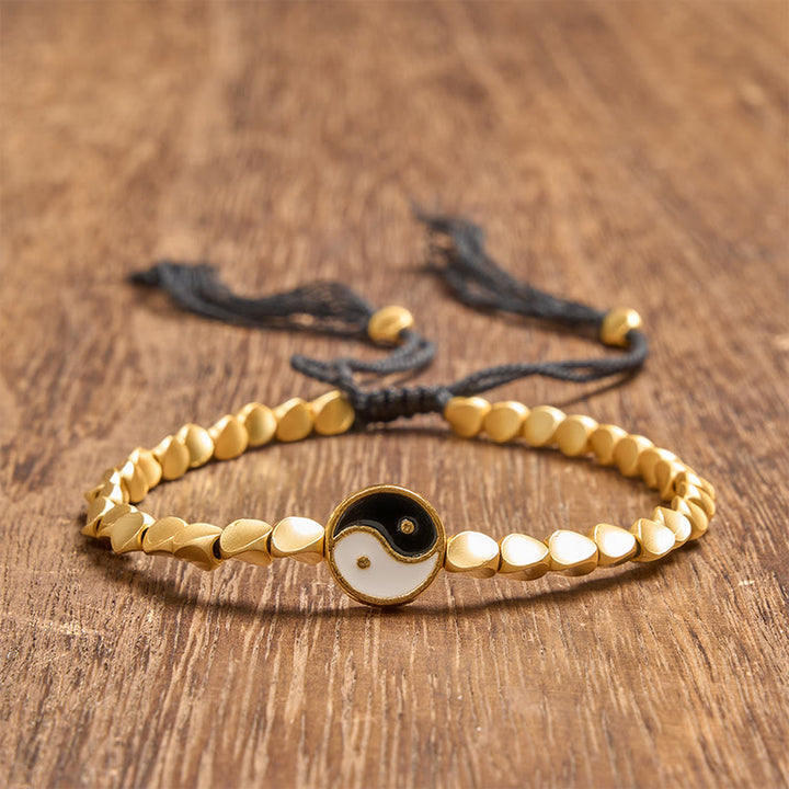 Buddha Stones Tibetan Yin Yang Copper Beads Black String Balance Bracelet - image 2