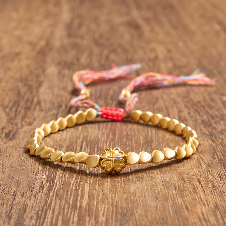 Buddha Stones Tibetan Copper Beads Four-leaf Clover Luck Colorful String Bracelet - image 7