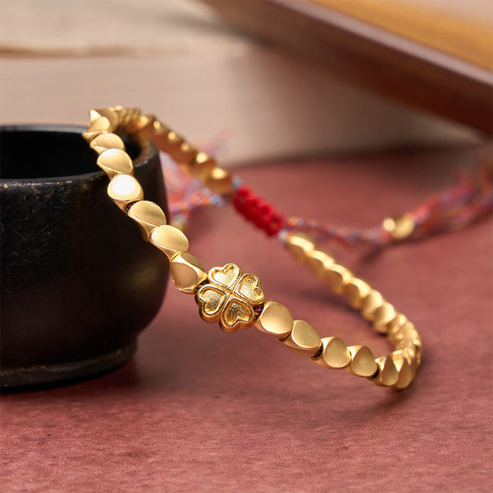 Buddha Stones Tibetan Copper Beads Four-leaf Clover Luck Colorful String Bracelet - image 2