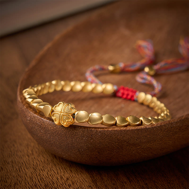 Buddha Stones Tibetan Copper Beads Four-leaf Clover Luck Colorful String Bracelet - image 1