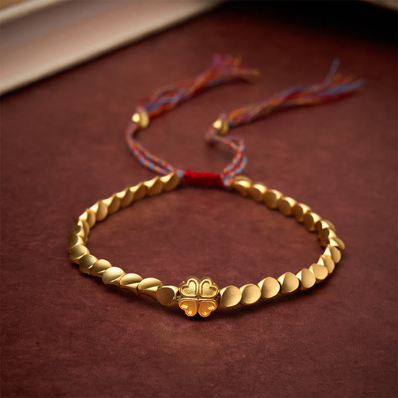 Buddha Stones Tibetan Copper Beads Four-leaf Clover Luck Colorful String Bracelet - image 1