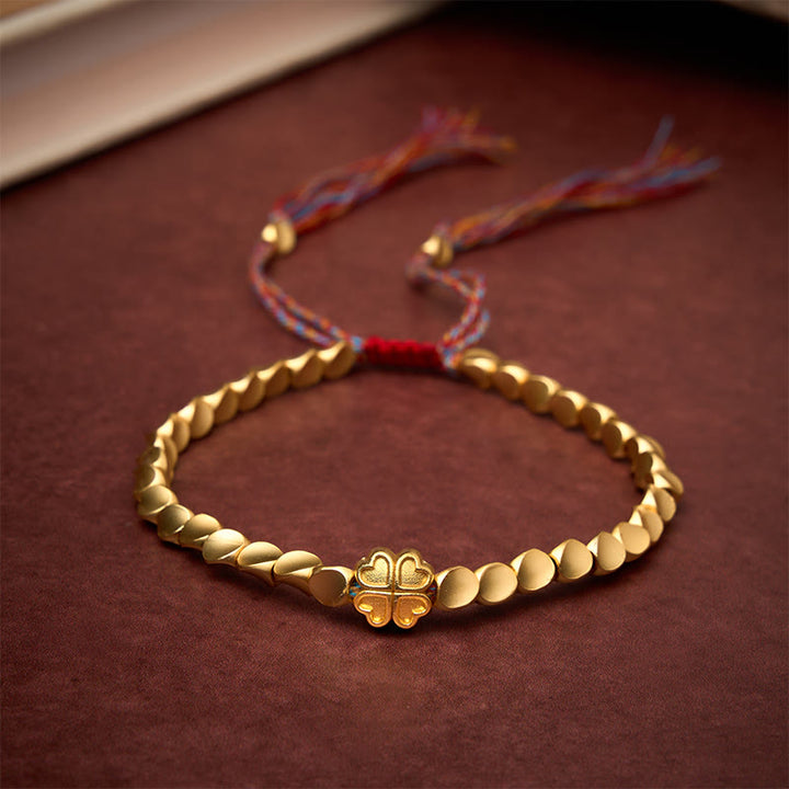 Buddha Stones Tibetan Copper Beads Four-leaf Clover Luck Colorful String Bracelet - image 1