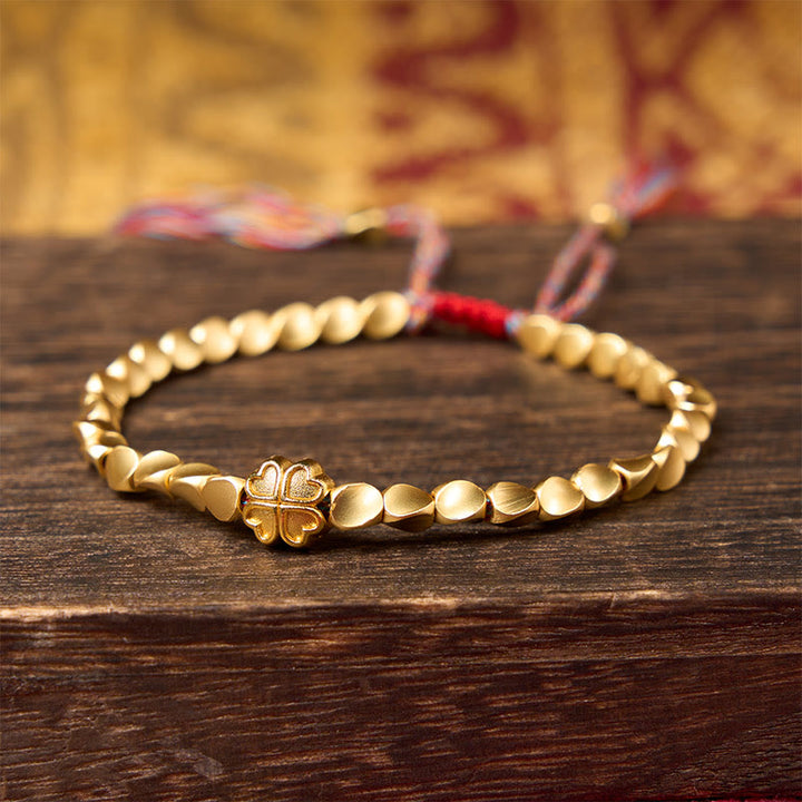 Buddha Stones Tibetan Copper Beads Four-leaf Clover Luck Colorful String Bracelet - image 3